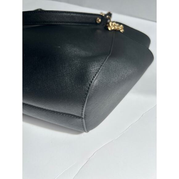 Michael Kors Jet Set Travel Large Leather Gold Chain Shoulder Tote Black Handbag - Picture 4 of 14